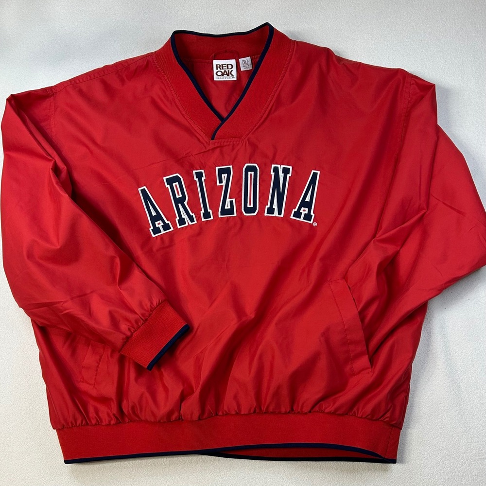 ARIZONA WILDCATS V-Neck Windshirt Lined Pockets Pullover Embroidered Red Mens XL